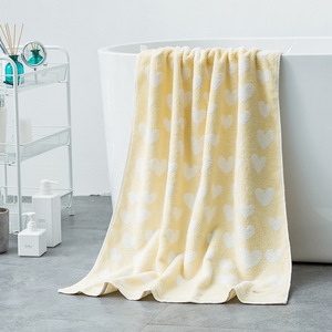 Ensemble de serviettes de bain en coton avec broderie de cœur de dessin animé, 70x140 cm, pur coton, doux et absorbant, pour usage domestique M2913 - Product Image 2