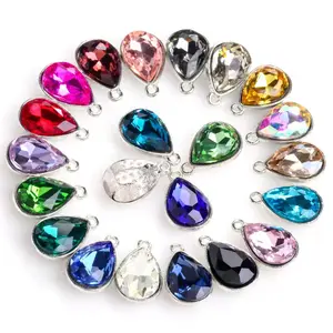 Hot sale custom colorful crystal charms water drops Glass Rhinestone pendant DIY jewelry accessories