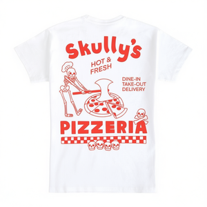 Camiseta Skullys Pizzeria Blanca para Adultos Unisex, Camiseta Promocional - Product Image 2
