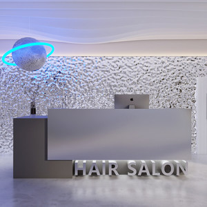 Modern <b>Reception</b> <b>Desk</b> Front Counter for <b>Salon</b> Office Lobby Service <b>Desk</b> with Stone Texture Background - Product Image 1