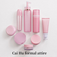 Ensemble de soins personnels multifonctionnel en plastique rose 6g-150g : tube de nettoyant visage, poudre compacte, flacon de lotion, flacon de mousse