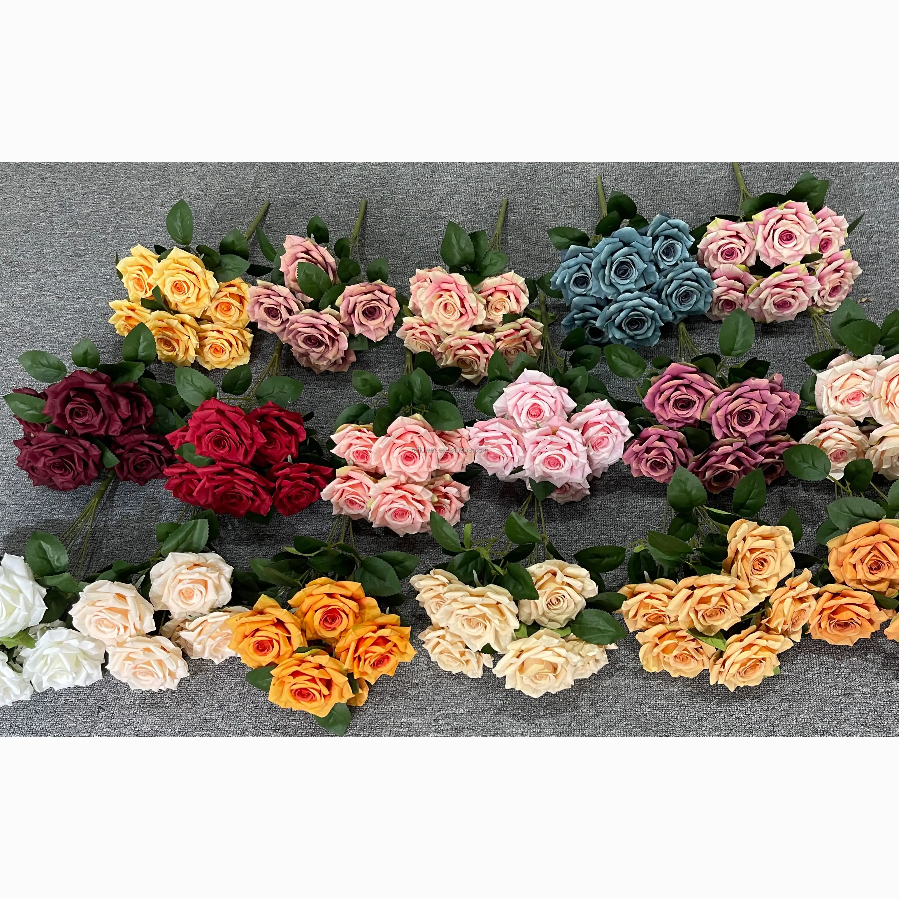 TCF wedding bouquet de fleurs de mariage floral arrangement 7 heads pink rose bushes real touch artificial silk rose bunch