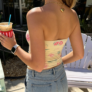 Women's Breathable Knitted Fruit Print Tube Bandeau Backless Crop Top Sexy Sleeveless Fitted Cami Summer Vacation Beachwear Cute - Product Image 6