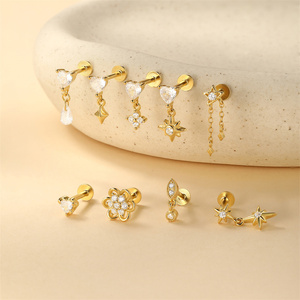 Pendientes de Plata de Ley 925 con Forma de Corazón, Estrella, Trébol, Borla, Doble Corazón y Circonita, para Mujer - Product Image 1