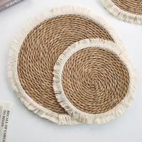 Set de table rond en paille tressée avec franges, épais, isolant thermique, en corde de chanvre tissée, protection de vaisselle, style européen