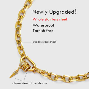 قلادة YF5072 العصرية من الفولاذ المقاوم للصدأ المطلي بالذهب عيار 18 قيراطًا، قلادة شوكر بحلقات بيضاوية وقفل زنبركي مرصعة بالكامل بالزركون لا تفقد بريقها - Product Image 2