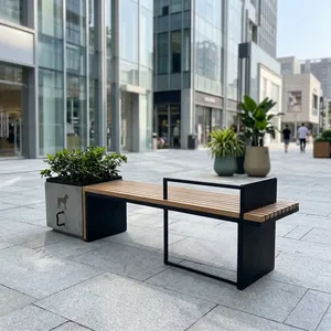 Panca da Esterno Curva <span class=keywords><strong>in</strong></span> Ferro Verniciato Bianco e Doghe di <span class=keywords><strong>Legno</strong></span> con Design Southwestern per Giardino, Cortile e Aree Relax - Product Image 3
