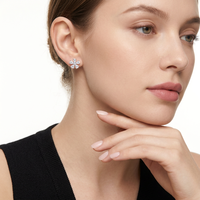 Anting Perak 925 Bentuk Bunga Lucu Trendi Baru, Hadiah untuk Wanita, Grosir Anting Moissanite Berkualitas Tinggi untuk Wanita