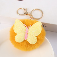 Nouveau mignon en peluche papillon porte-clés lapin boule de fourrure porte-clés doux fausse fourrure alliage pour femmes sac breloques voiture porte-clés pendentif