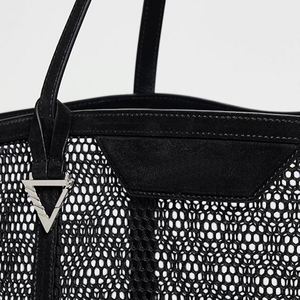 Custom Autumn Winter Summer Mesh Tote <b>Bag</b> Portable Fashion Handbags Suede Trim Black Women's <b>Large</b> <b>Shoulder</b> <b>Bags</b> Open Top Travel - Product Image 3