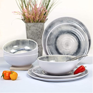 Vajilla de melamina, conjunto de vajilla de ondas azules para exterior/interior, servicio de colección para el hogar para 4, 12 piezas - Product Image 1