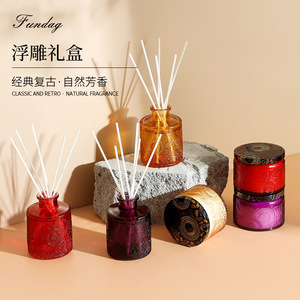 Fundag <b>Reed</b> <b>Diffuser</b> Set Embossed Glass Bottle Classic Retro Natural Fragrance Gift Box - Product Image 1