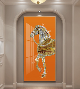 Moderna Arte Murale di Lusso <span class=keywords><strong>con</strong></span> Cavallo Scintillante, Decorazione per Corridoio e Galleria, Dipinto in Porcellana <span class=keywords><strong>con</strong></span> Cristalli e Diamanti - Product Image 2