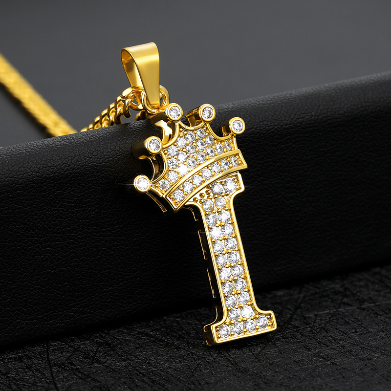 Stylish Golden Crown Necklace - 26 Letters Zircon Pendant