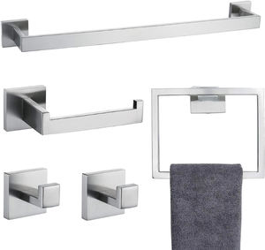 Modern Hotel Use Stainless Steel 4-Piece <b>Bathroom</b> Towel Holder <b>Set</b> with Perforation-Free Design - Product Image 2