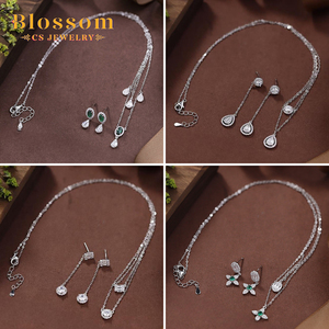 Hoa CS Đồ Trang Sức <span class=keywords><strong>925</strong></span> Sterling Silver Bạc Đôi Vòng Cổ <span class=keywords><strong>Set</strong></span> Với 3A Zirconia Đảng Wedding Phụ Nữ Phổ Biến Của Trang Sức <span class=keywords><strong>Set</strong></span> Bán Buôn - Product Image 1