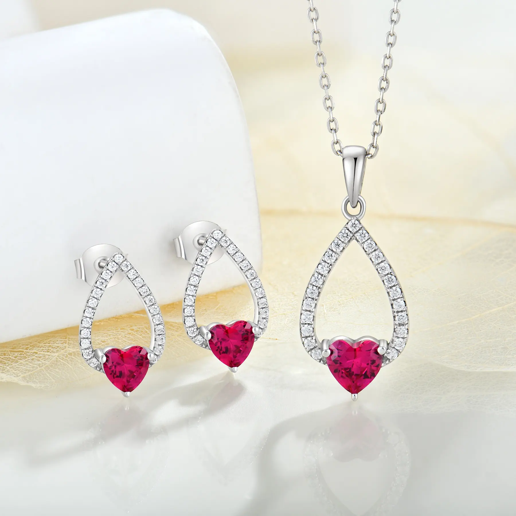 Custom Oem Cubic Zirconia 925 Silver Indian Bridal Ad Wholesale Wedding Heart Earrings Necklace Sets Of Jewelry For Women Ladies
