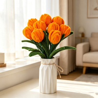 Kit de Bouquet de Fleurs Tulipes Jaune Doré à Faire Soi-Même, Composition Florale avec Tiges et Feuilles pour Décoration Maison, Fête, Cadeau, Vente en Gros