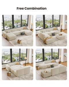 Ghế <span class=keywords><strong>sofa</strong></span> hình chữ L, mô đun, chất liệu nhung tăm, kiểu dáng mây, chỗ ngồi sâu, bọc vải, ghế <span class=keywords><strong>sofa</strong></span> nén dành cho phòng khách, phòng ngủ, kèm đôn. - Product Image 5