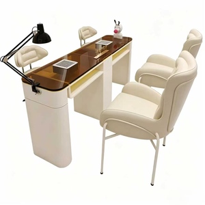 Cream-style Nail Art <b>Table</b> and Chair Set with Ironwork and Glass Featuring Built-in Vacuum Cleaner Socket and Nail Art Tab - Product Image 5