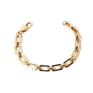 Classic 18k Gold Plated Link Chain Paperclip Jewelry Waterproof Bracelets Punk Chunky Bracelet For Men Women