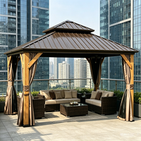 Gazebo Urbano de Techo Rígido con Estructura de Cedro Natural y Techo de Acero Galvanizado, Lujoso, Impermeable, para Balcón, Patio, Pabellón, Privacidad