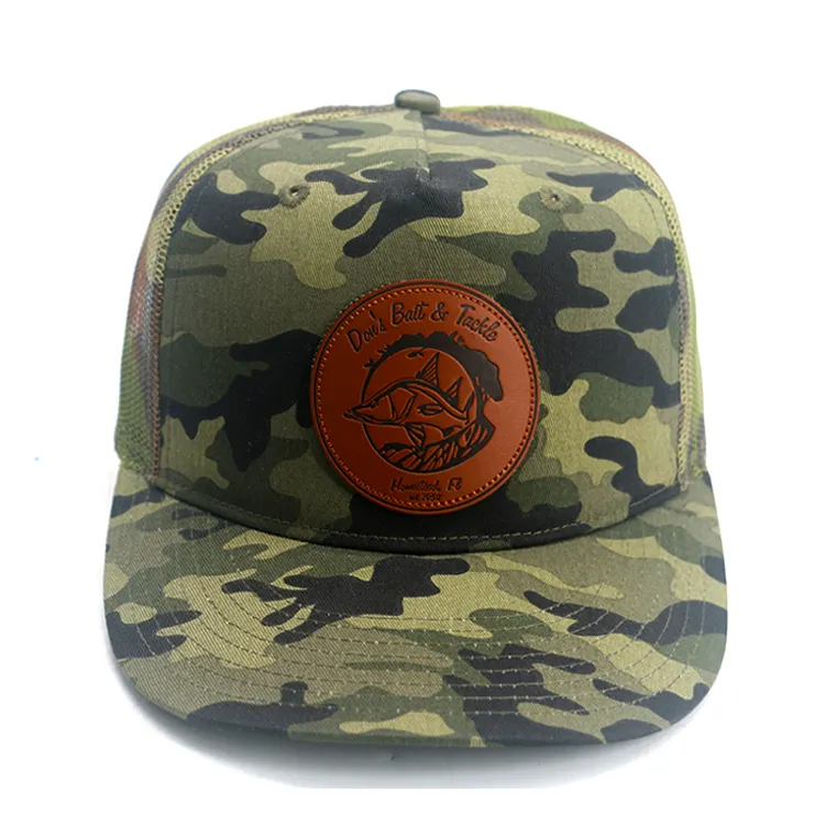 Yupoong Camo Slight Curved Custom Logo Classic Hat Factory Adjustable Plain R 112 Trucker Cap With Mesh Back Leather Label