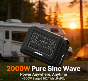 Station d'alimentation portable 2000W LiFePO4, générateur solaire, UPS, charge rapide MPPT, contrôle par application, alimentation de secours à domicile, camping, station d'alimentation extérieure - Product Image 1