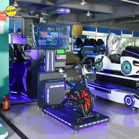 Bicicleta estática de interior negra dinámica con simulación de realidad virtual para entretenimiento deportivo, alivio del estrés, experiencia de ciclismo, gimnasio, parque de aventuras y centro comercial