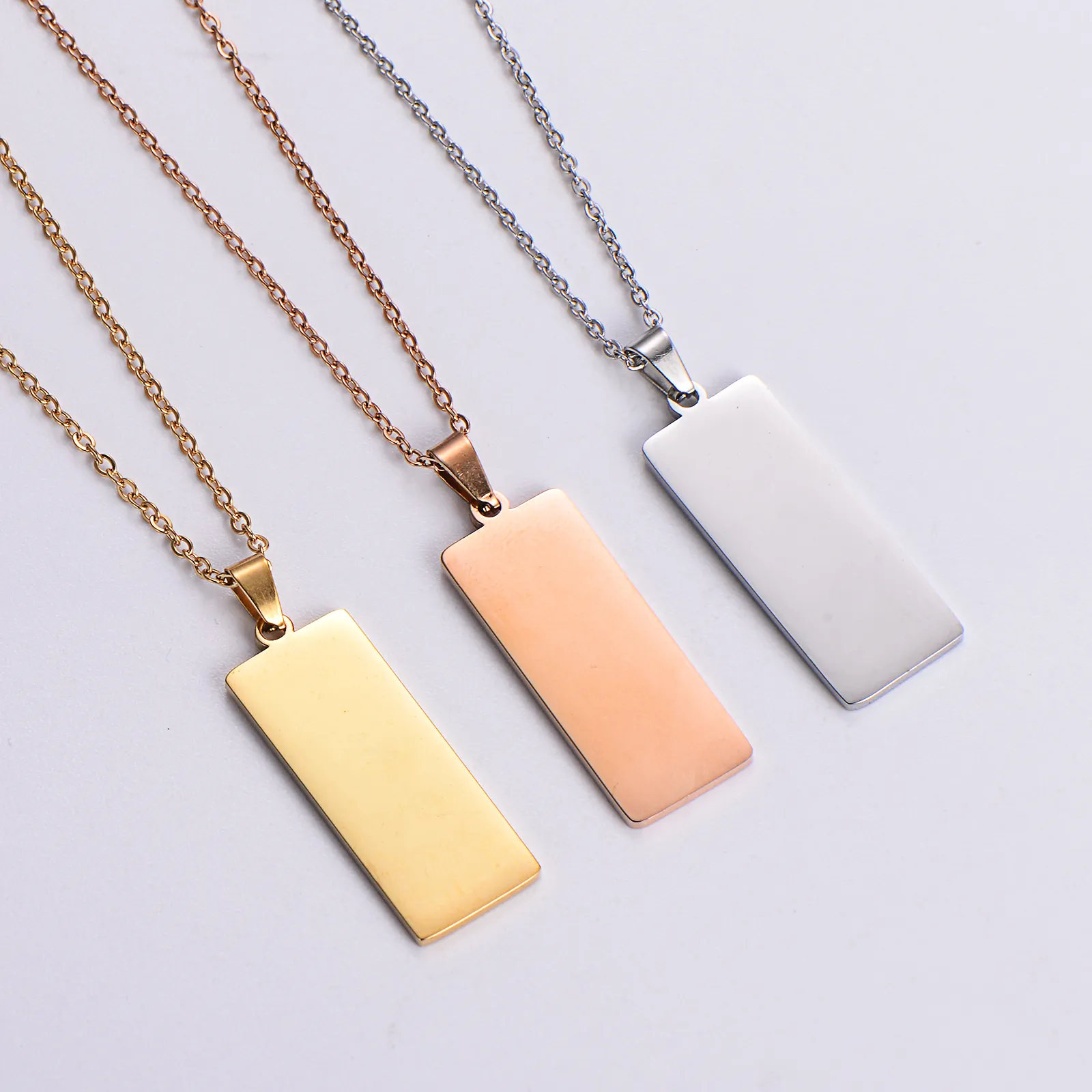china wholesale laser engraving jewelry vertical blank bar necklace gold plated stainless steel