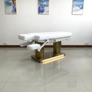 Lit de massage de luxe à 4 moteurs, base dorée, lit cosmétique, fonction de chauffage, lit de beauté électrique, port de charge USB avec décoration lumineuse - Product Image 6