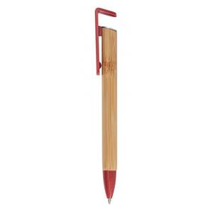 Stylo bille en bambou écologique rouge, largeur d'écriture 0,7 mm, logo personnalisé, corps en bois fantaisie, type animal, pour cadeaux promotionnels - Product Image 2