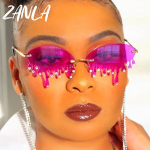 Mode Hip Hop fondant gouttes lunettes de soleil femmes 2023 conception Unique sans monture cadre <span class=keywords><strong>rouge</strong></span> rose flamme larmes hommes lunettes de soleil nuances - Product Image 2
