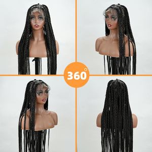 Perruque en dentelle HD en gros, perruque noire en dentelle complète, perruque tressée sans nœuds, perruque synthétique pour tresses - Product Image 5