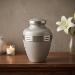 Metal Adult Cremation Urn Silver Finished Memorial <b>Keepsake</b> Urn Tabletop <b>Ashes</b> Crematory Urn With Band - Indian Home Crafts - Product Image 3