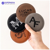 Sous-verres en cuir gravés au laser en gros – Sous-verres de bureau classiques ronds en cuir vierges personnalisables par gravure laser
