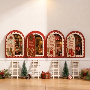 Christmas <b>Wooden</b> Magic fairy Door, Elf Mouse Miniature Door Table, fairy with <b>Ladder</b>, Tooth fairy Door Decoration Gift - Product Image 1
