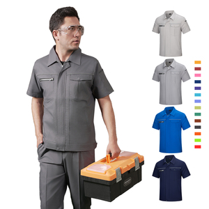 Ropa protectora de trabajo de manga corta de verano personalizada, traje de camuflaje de <span class=keywords><strong>soldador</strong></span> de algodón y poliéster, uniforme resistente a la ropa de trabajo - Product Image 1