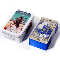 Jeu de cartes de tarot bleues personnalisées Boîte en métal Tarot avec feuilles bleues Cartes de tarot