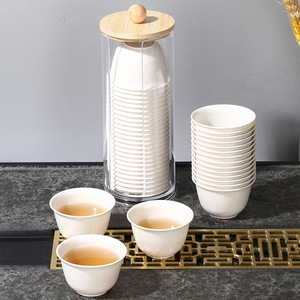 Kung Fu <b>Tea</b> <b>Cup</b> <b>Set</b> 40-60 Pcs Off White Round With Lid Travel <b>Tea</b> <b>Set</b> Disposable <b>Cup</b> High Temperature Resistant - Product Image 1
