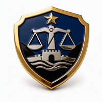 Broche personnalisée en métal, cadre doré, émail bleu marine, motif Balance de la Justice, vente en gros