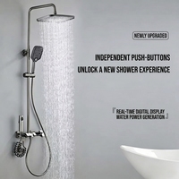 Ensemble de douche intelligent en laiton à température constante, avec affichage numérique chromé et pommeau de douche gris à effet pluie et fonction de surpression