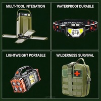 Kit d'éclairage solaire rechargeable PTGE pour l'extérieur, lampe de poche de camping, lampe frontale multifonctionnelle, tactique, d'urgence, de survie, de premiers secours