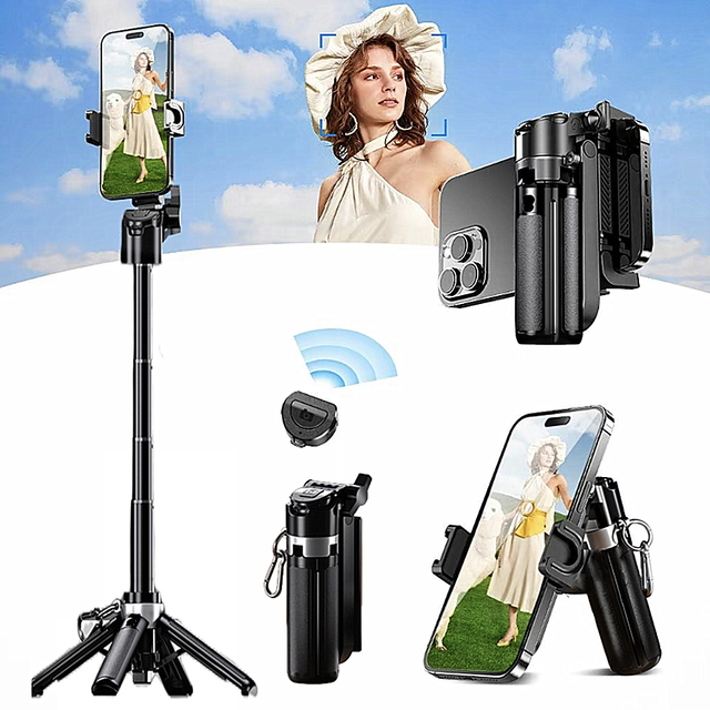 DODOUP M1mini Newly Upgraded Design Mini Bluetooth-Compatible Portable Telescopic Multifunctional Tripod Phone Selfie Stick