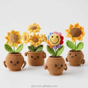 Flores Artificiales Tejidas a Mano, Girasol de Ganchillo Positivo en Maceta para Navidad y Acción de Gracias - Product Image 1