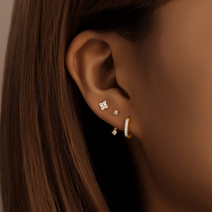 CANNER Juego de 3 piezas de pendientes de plata de ley 925 con circonitas marquise en racimo, para perforaciones de cartílago y hélice, con diseño floral y circonitas engastadas, tipo stud y de aro - Product Image 5