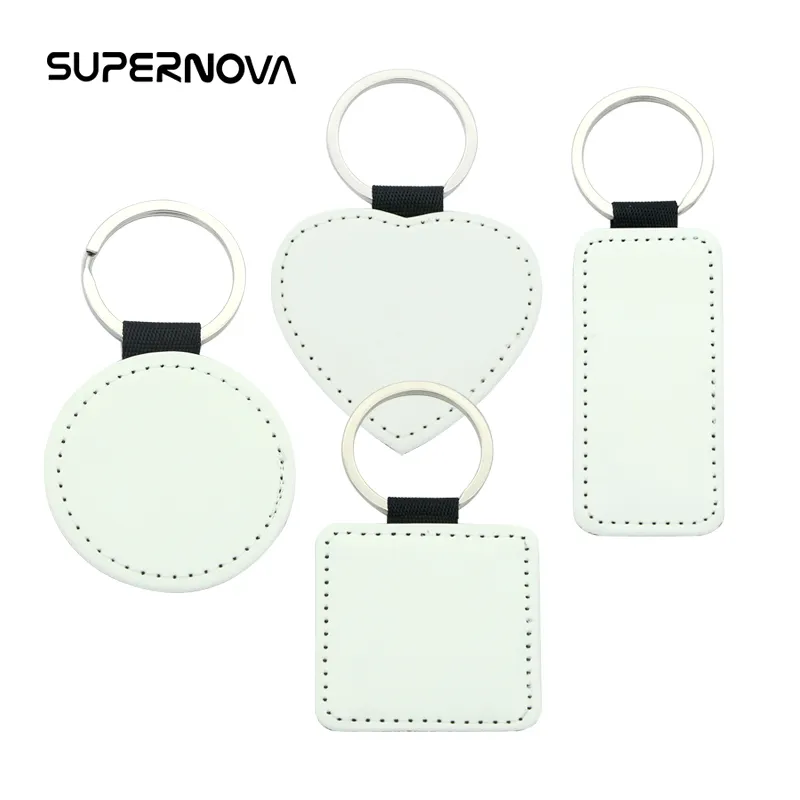 Chaveiro de couro pu com impressão de eficiência, de alta serviço, círculo em branco de subolmação, foto personalizada, anéis, chaveiro