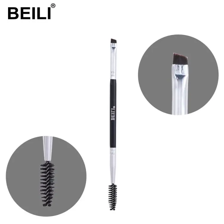 BEILI Wholesale Eyebrow Brushプライベートロゴファッションダブルヘッドブラック/シルバーメイクアップシングルブラシプロフェッショナルコスメティックブラシ