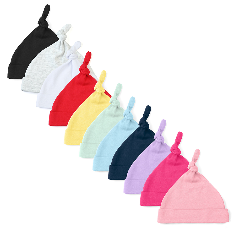 Толстые вязаные детские шапки из 100% чесаного хлопка высокого качества, мягкие однотонные шапки унисекс с узлом для новорожденных
