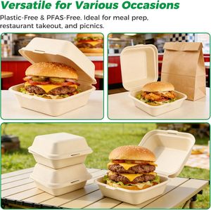 Caja de Cartón para Hamburguesas de Caña de Azúcar Biodegradable con Impresión de Logotipo Personalizado, Caja de Almuerzo Ecológica de Caña de Azúcar para Hamburguesas - Product Image 5